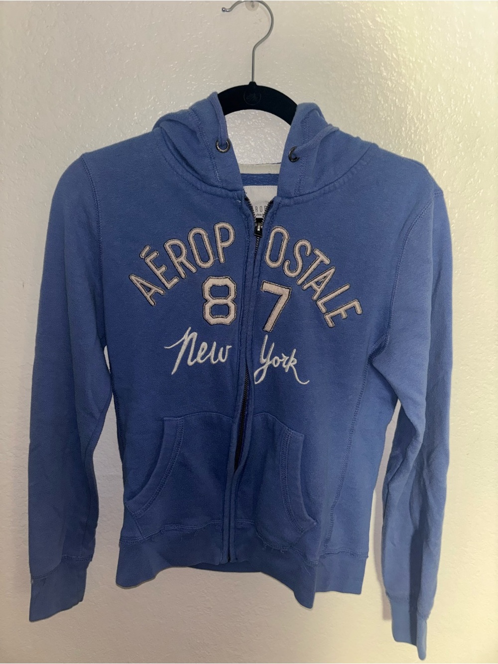 Aeropostale Light Blue Zip Hoodie with Embroidered Label